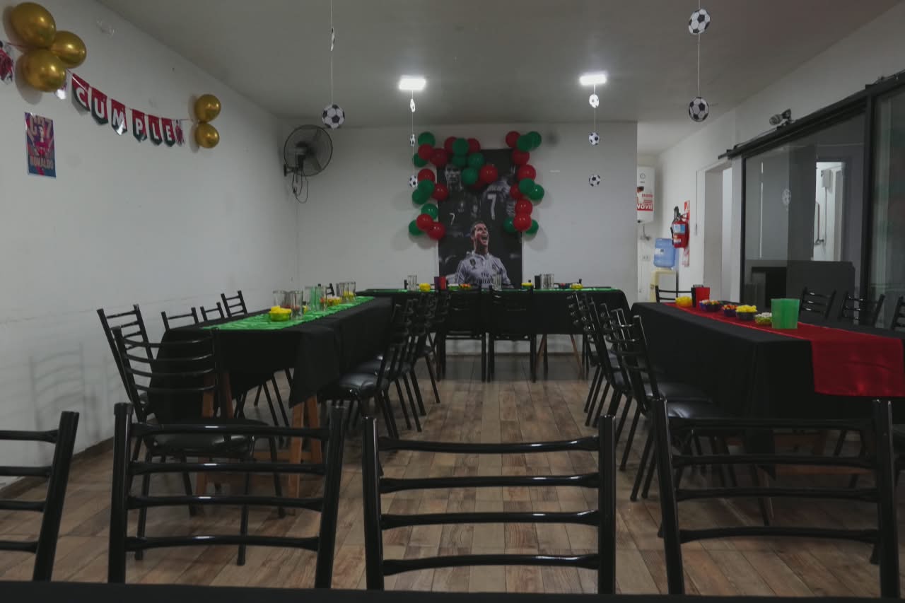 Cumpleaños infantil temática Cristiano Ronaldo, vista panorámica del salón